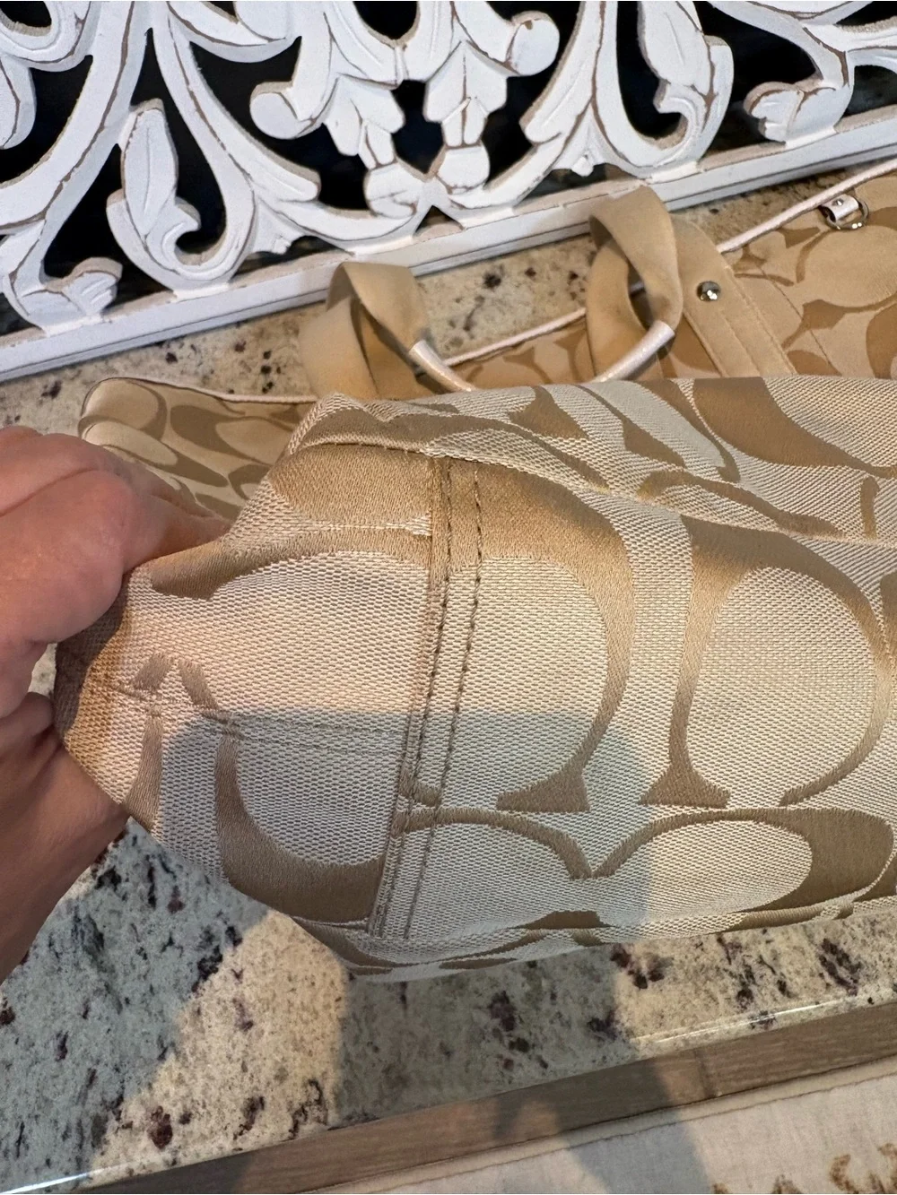 Coach Daisy F16554 Tan & White Signature Canvas Tote